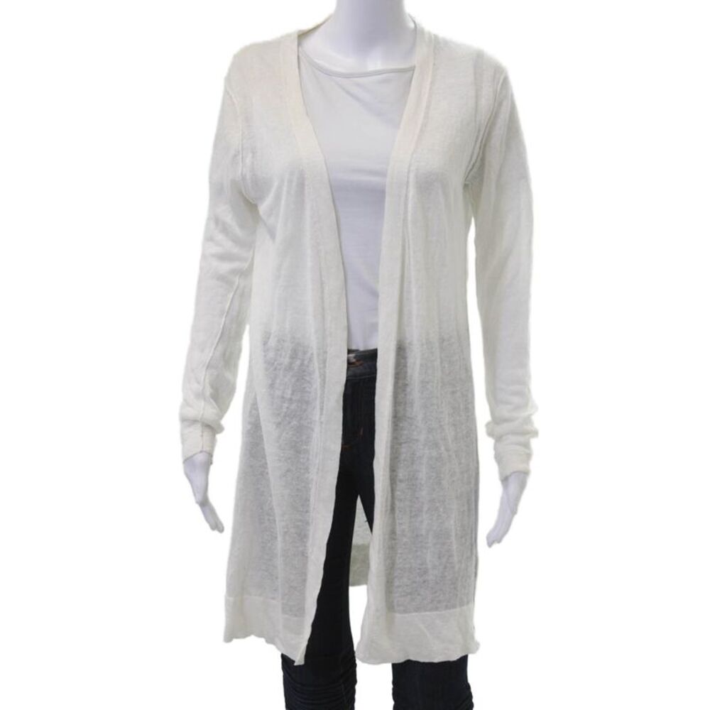 NHBT Unisex Cardigan Sweater White 100% Linen Round Neck Long Sleeve Size 2XS